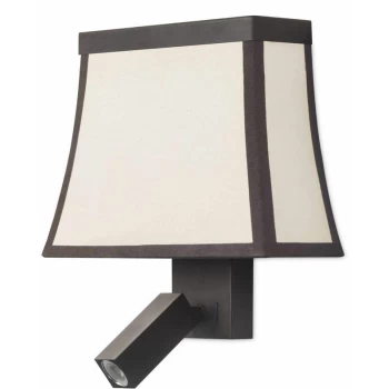 05-leds C4 - Fancy wall lamp with reading light, brown steel and beige cotton lampshade