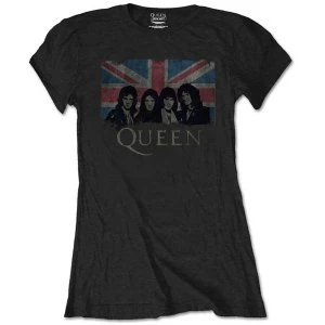 Queen - Union Jack Vintage Womens Small T-Shirt - Black