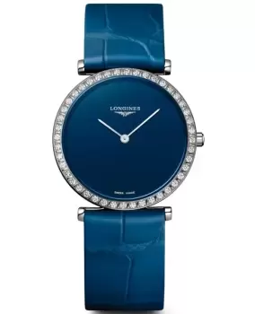 Longines La Grande Classique Quartz Blue Dial Diamond Leather Strap Womens Watch L4.523.0.90.2 L4.523.0.90.2