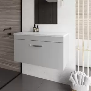 Nuie - Athena Wall Hung 1-Drawer Vanity Unit with Sparkling White Worktop 800mm Wide - Gloss Grey Mist