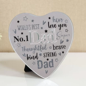 Mirror Heart Plaque with 3D Title - Dad