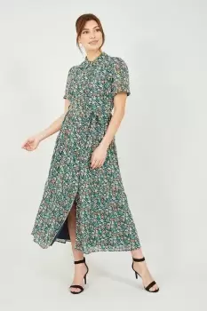 Green Ditsy Floral Shirt Dress