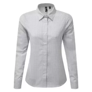 Premier Womens/Ladies Maxton Check Long Sleeve Shirt (M) (Silver/White)