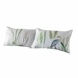 Paoletti Aaliyah Botanical Pillowcase (Pack of 2) (50cm x 75cm) (White/Green/Grey)