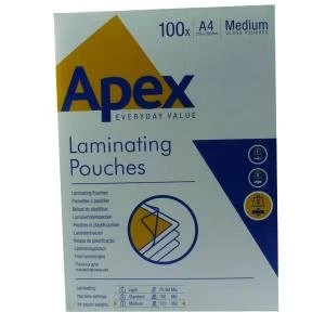 Fellowes Apex A4 Medium Laminating Pouches Clear Pack of 100 6003501