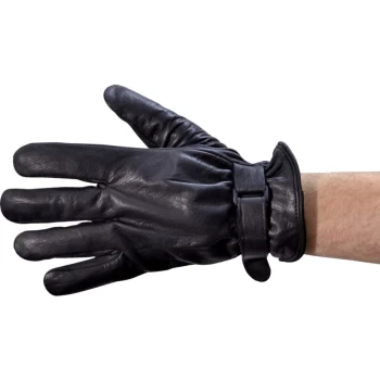 Black, Fleece Lined Leather Gloves - Large