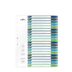 Durable Index A4+ 20 Part. 1-20 with Coloured Tabs and Cover Sheet PP Printable