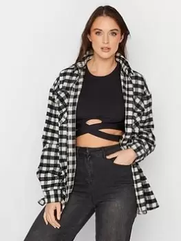 Long Tall Sally Black And White Check Shacket, Black, Size 12, Women