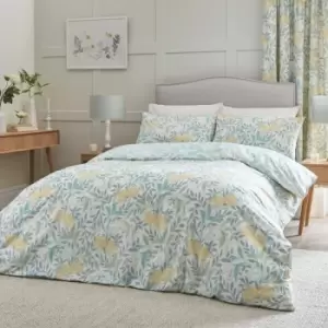 Dreams&drapes - Sandringham Floral Print Reversible Easy Care Duvet Cover Set, Duck Egg, King