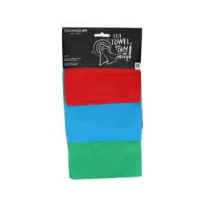 KitchenCraft Set of Three Waffle Tea Towels - Green/Red/Blue