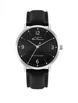 Ben Sherman Black Sunray and Silver Detail Dial Black Leather Strap Mens Watch, One Colour, Men