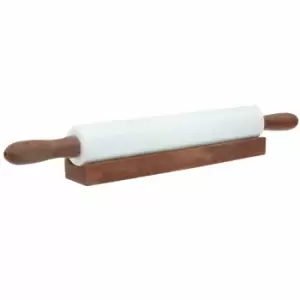 Interiors by PH Ziarat Marble Rolling Pin With Wooden Handles And Stand - White