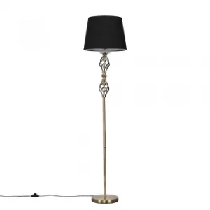 Pembroke Antique Brass Twist Floor Lamp with Black Aspen Shade