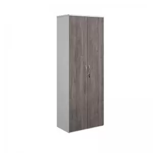 Duo double door cupboard 2140mm high with 5 shelves - white with grey
