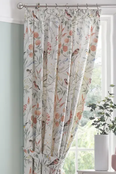 Dreams & Drapes 'Caraway' Lined Pair of Pencil Pleat Curtains With Tie-Backs Terracotta