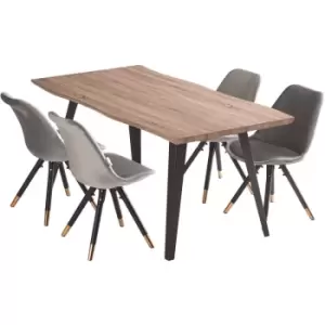 5 Pieces Life Interiors Sofia Rocco Dining Set - an Oak Rectangular Dining Table and Set of 4 Dark Grey Dining Chairs - Dark Grey