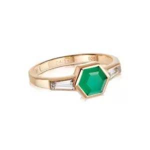 Rings 18ct Gold Plate Beloved Green Onyx Hexagon Ring 18ct Gold Plate