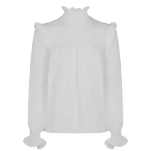 French Connection Boza Crinkle Smocked Top - White