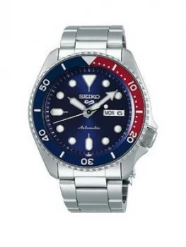 Seiko Seiko 5 Stainless Steel Blue Dial Red Accent Bezel Bracelet Watch