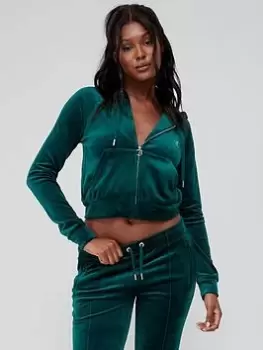 Juicy Couture Classic Velour Zip Up Hoodie With Diamante Branding, Green, Size XL, Women