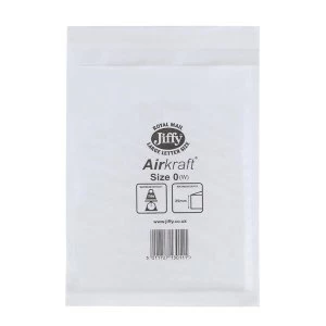 Jiffy Airkraft Size 0 Postal Bags Bubble lined Peel and Seal 140x195mm White 1 x Pack of 100 Bags