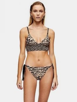Topshop Reversible Animal Print Tie Side Bikini Briefs - Tan, Size 8, Women