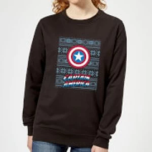 Marvel Captain America Womens Christmas Sweatshirt - Black - S