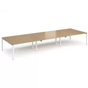 Bench Desk 6 Person Rectangular Desks 4800mm Oak Tops With White Frames 1600mm Depth Adapt
