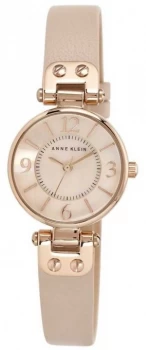 Anne Klein Womens Cream Leather Strap Rose Gold Tone Case 10 Watch
