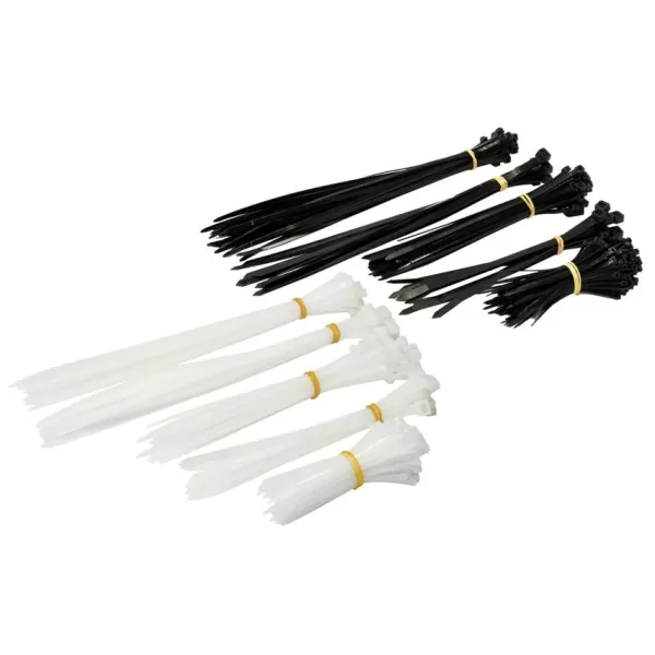 Rolson Heavy Duty Cable Tie Set Multi Size, 500pc, Black/White