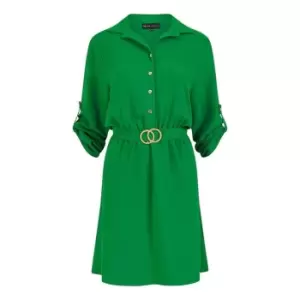 Mela London Green Ditsy Midi Dress With Gold Belt - Green