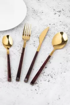 16 Piece Faux Tortoise Shell Cutlery Set, Stainless Steel