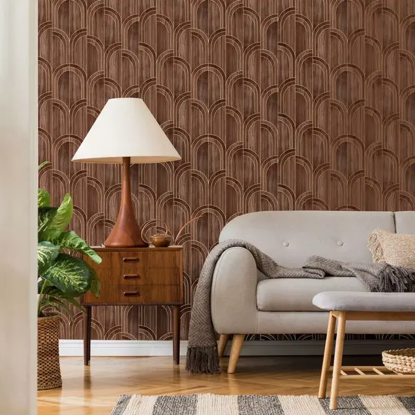Sublime - Modella Walnut Brown Wood Wallpaper - White