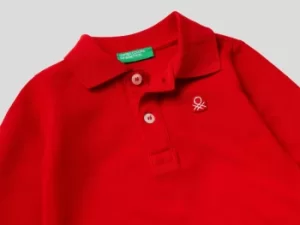 Benetton, Long Sleeve Polo In Organic Cotton, taglia 62, Red, Kids