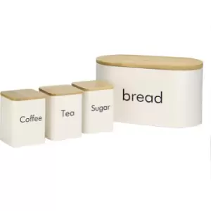 Kitchen Canister Set & Bread Bin in Cream with Bamboo Lids - 4 Piece M&W - Multi