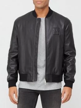 Armani Exchange Faux Leather Bomber Jacket Black Size M Men