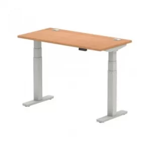 Air 1200/600 Oak Height Adjustable Desk with Cable Ports with Silver Legs