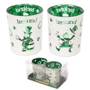 Lucky Leprechaun Ireland Set of 2 Glass Tea Light Votive Holders