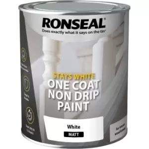 Ronseal - Stays White One Coat Non Drip Paint - Brilliant White - Matt - 750ml - Pure Brilliant White