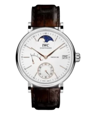 IWC Portofino Hand Wound Moon Phase Silver Dial Brown Leather Strap Mens Watch IW516401 IW516401