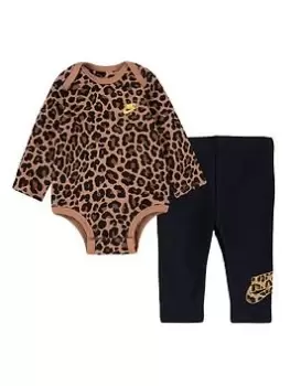 Nike Leopard Futura Bodysuit Pant Set - Black/Gold, Size 0-3 Months, Women