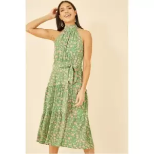 Mela London Green Halter Neck Floral Midi Dress - Green