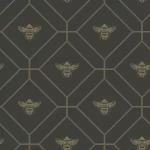 Holden Decor Honeycomb Bee Charcoal/Gold Wallpaper