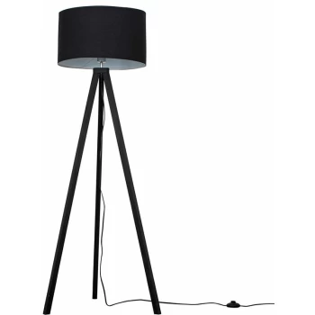Black Wood 150cm Tripod Floor Lamp - Black - No Bulb