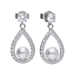 Diamonfire Silver White Zirconia Pearl Teardrop Earrings E5597