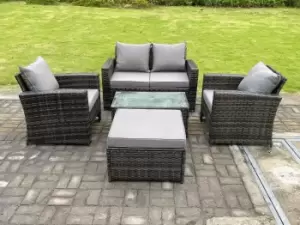 5 Seater Dark Grey Mixed High Back Rattan Sofa Set Rectangular Coffee Table Garden Furniture Outdoor Patio