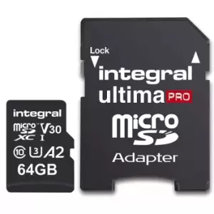 Integral 64GB UltimaPRO A2 V30 High Speed Micro SD Card (SDXC) UHS-I U3 + Adapter - 180MB/s