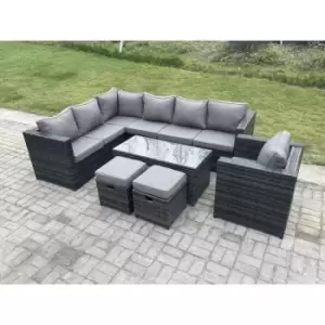 Fimous - 9 Seater Rattan Corner Sofa Lounge Sofa Set With Rectangular Coffee Table 2 Stool Dark Grey Mixed Left Hand