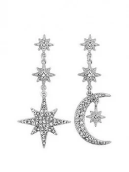 Mood Mood Silver Plated Crystal Celestial Star And Moon Drop Earrings