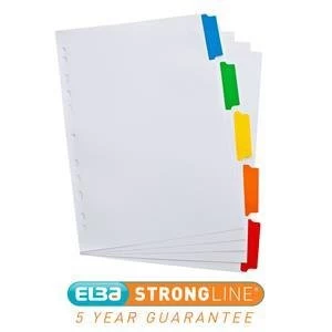 Elba A4 Strongline Reinforced Dividers Europunched 5 Part Coloured Mylar Tabs White Single
